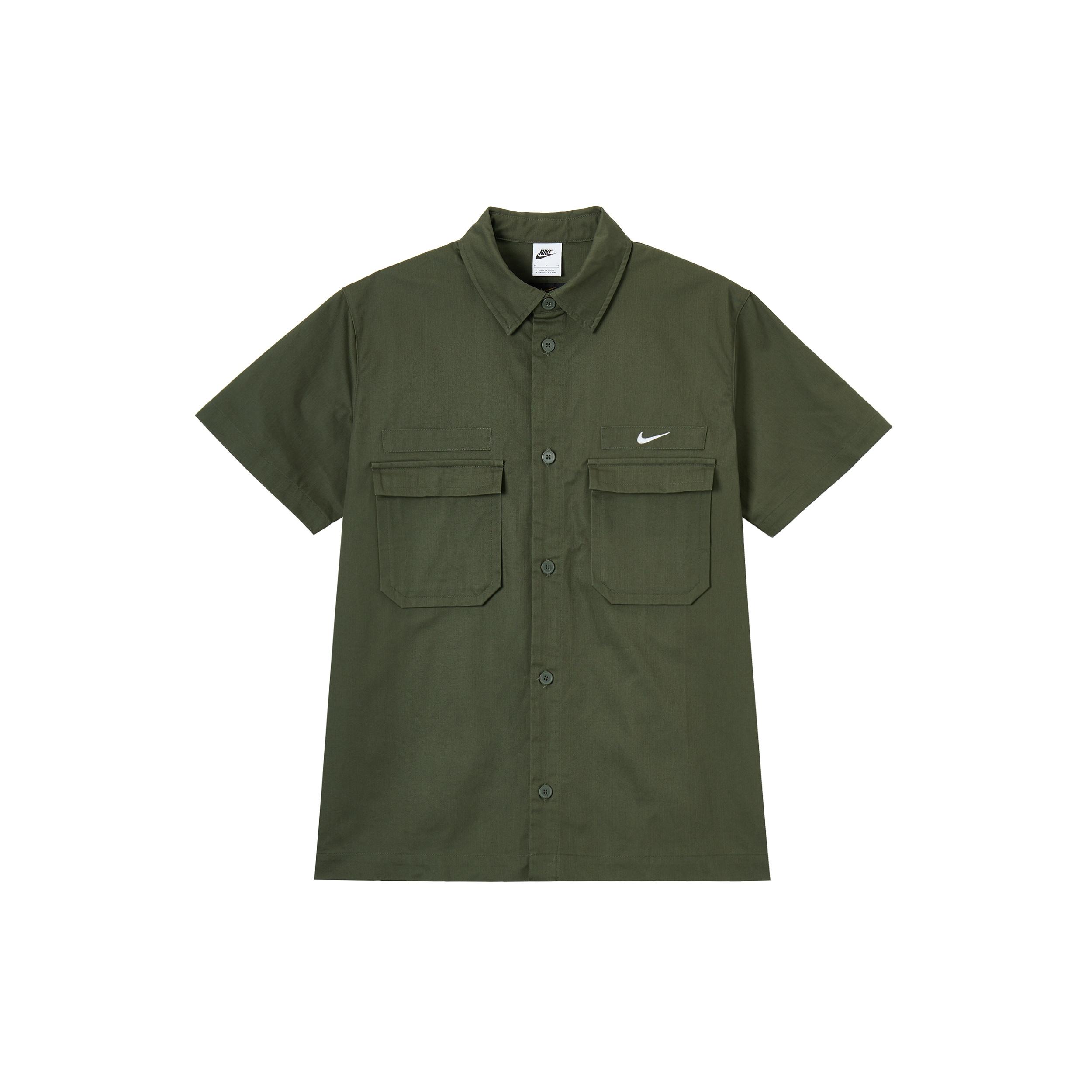 Nike Woven Military Short-Sleeve Button-Down Shirt Olive Green Men s DX3341-325 S