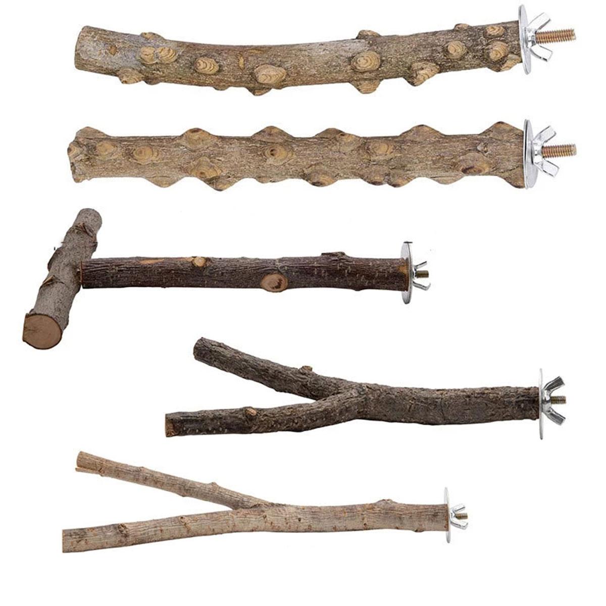 

5Pcs Natural Wood Parrot Stand Bird Perch Stand Platform Wooden Exercise Climbing Paw Grinding Toy Birdcage Accessories