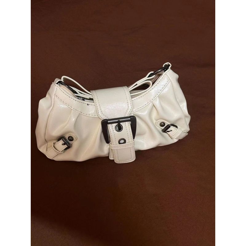 

Niche Retro Miumiu Bag Bag Women 2025 New Motorcycle Gyaru Style Metal Buckle Shoulder Underarm Bag Messenger Bag Fashion White