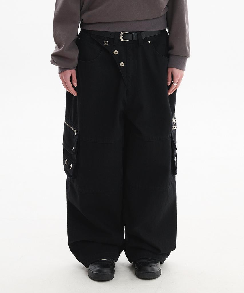 HOODHOOD Eyelet Cargo Pants Black