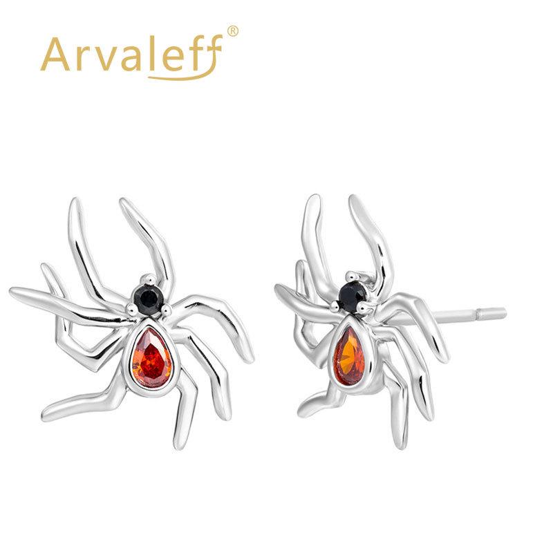 Arvaleff 925 Sterling Silver Halloween Spider Stud Earrings 14K Silver Plated.