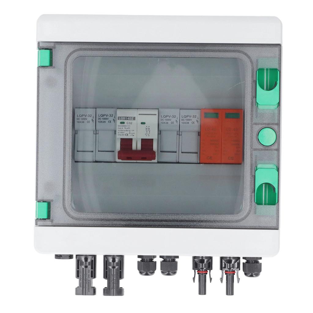 PV Combiner Box 2 String Waterproof Solar Combiner Box with 15A Fuse 32A Circuit Breaker DC500V