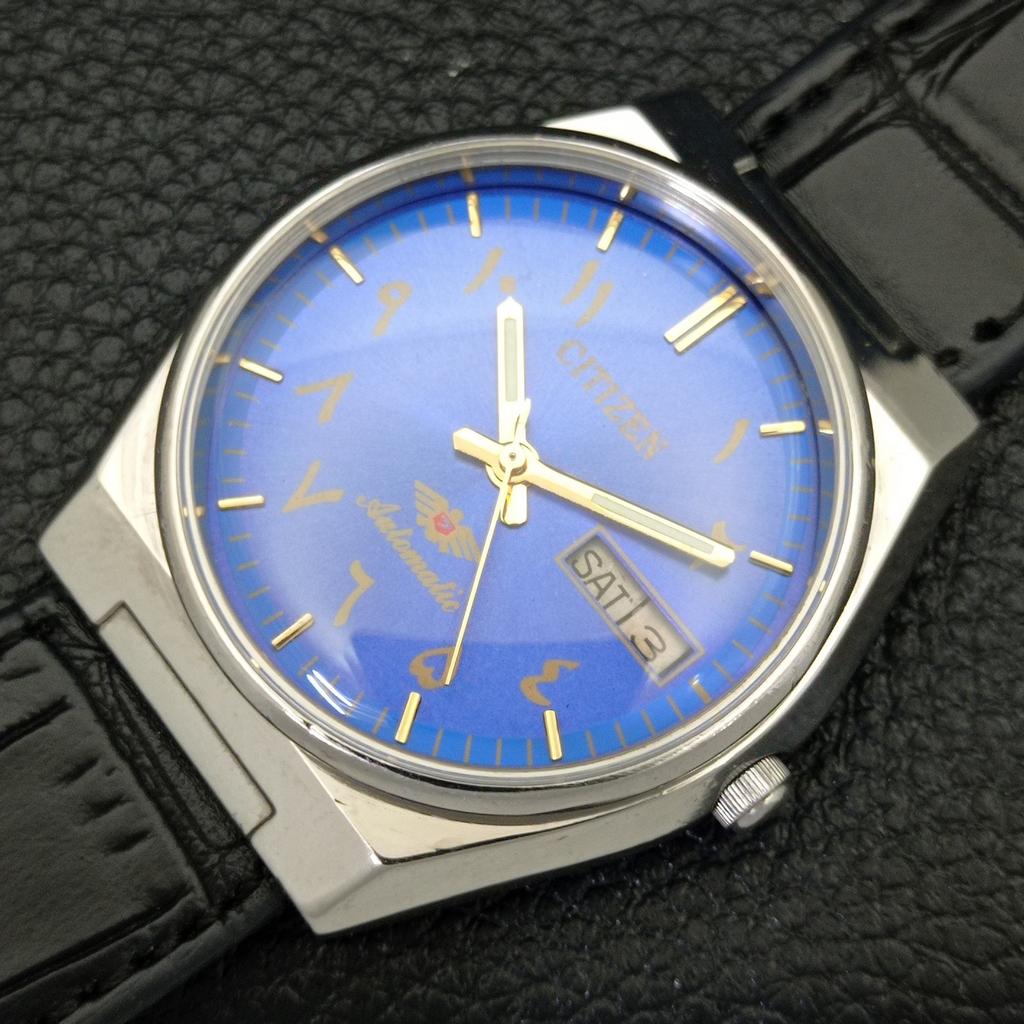 USED VINTAGE CITIZEN AUTOMATIC 8200 JAPAN MENS ARABIC BLUE DIAL WATCH a434804-2 R123-a434804