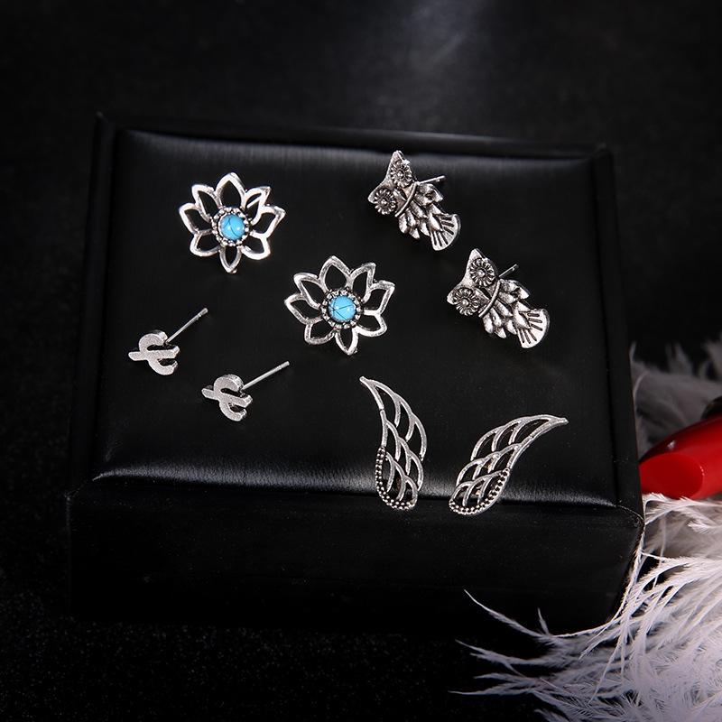 4 Pairs Of Microturquoise Owl Wings Bohemian Earrings