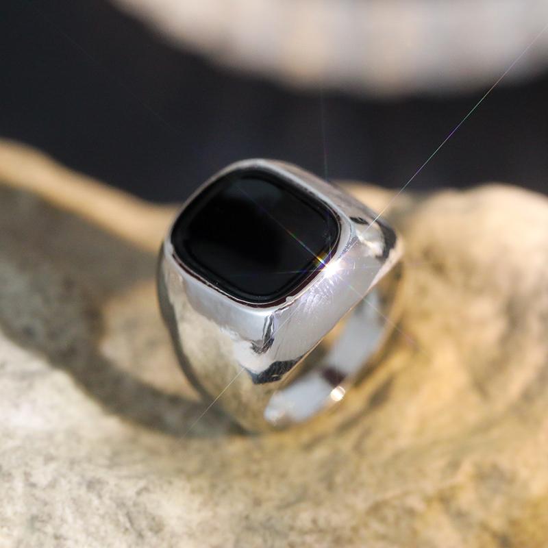 New Punk Simple Square Smooth Dripped Oil Men's Ring Popular Jewelry In Europe and America