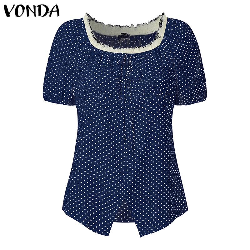 

VONDA Женская блузка с квадратным вырезом, короткими рукавами, оборкой по низу и принтом в горошек, повседневная, короткая 4XL
