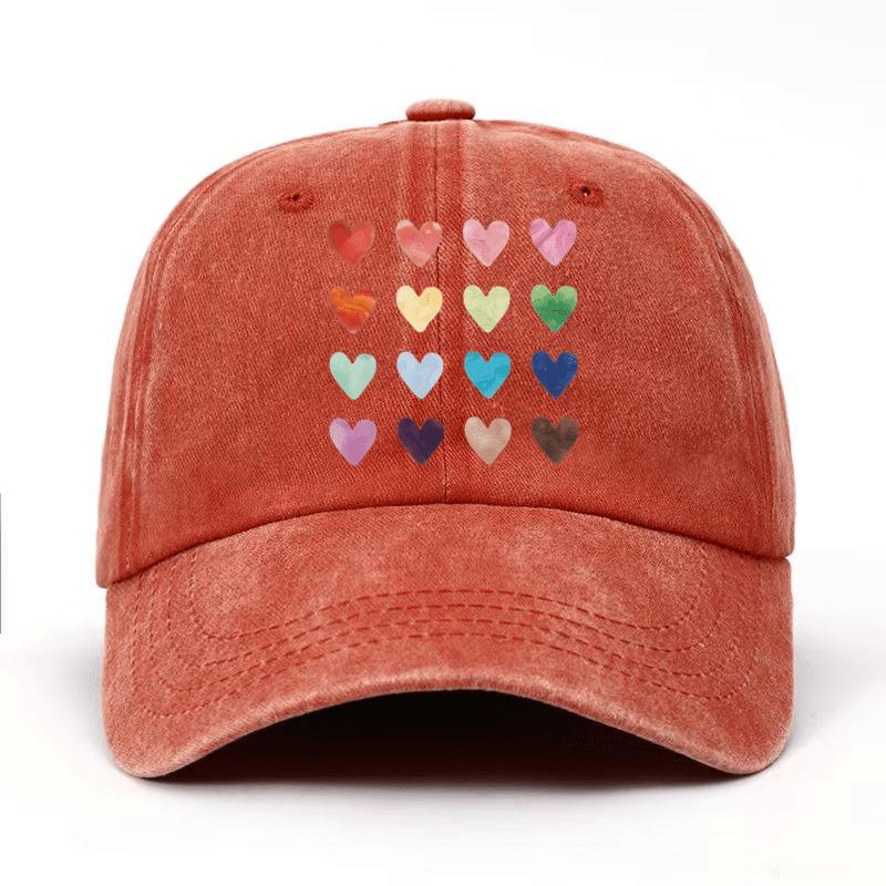 Colorful heart-shaped printed baseball cap can be adjusted for all seasons as a couple's outfit, paired with daily matching hats