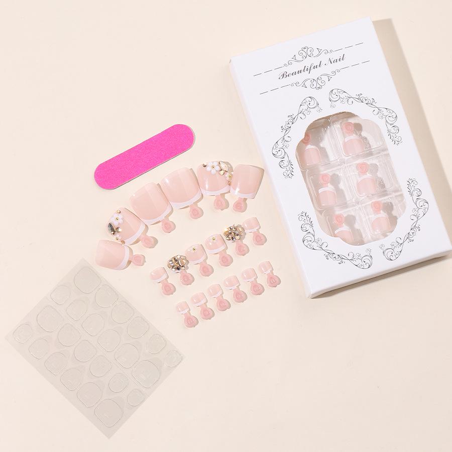 French Style Glitter Rhinestone Flower 3D Fake Toenail Tips