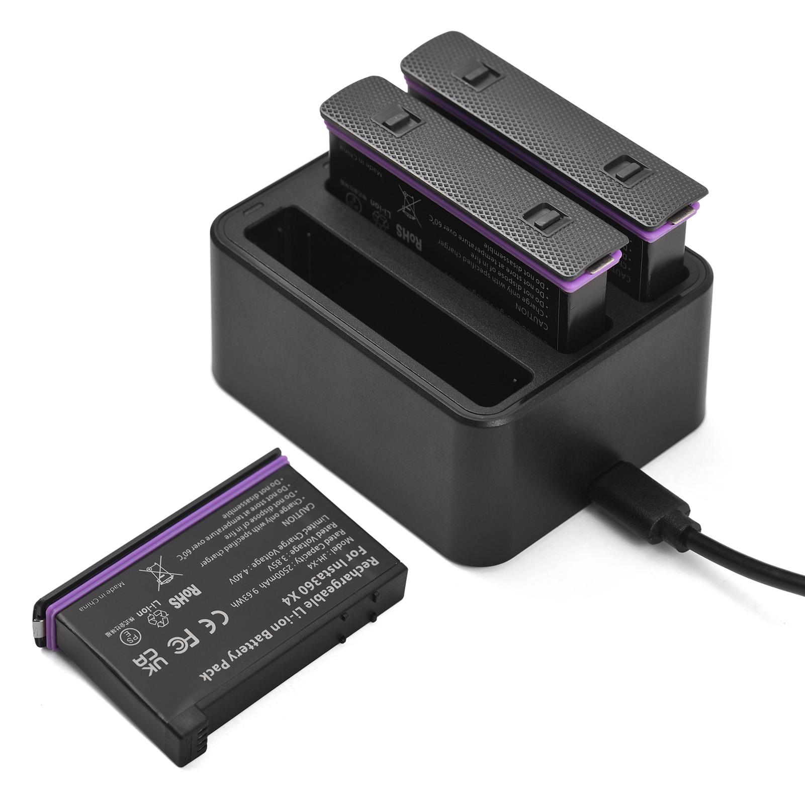 

Panoramic Camera Battery & r Kit with 3-slot Battery r + 3pcs Batteries 3.85V 2500mAh + Type-C Charging Cable Replacement for X4