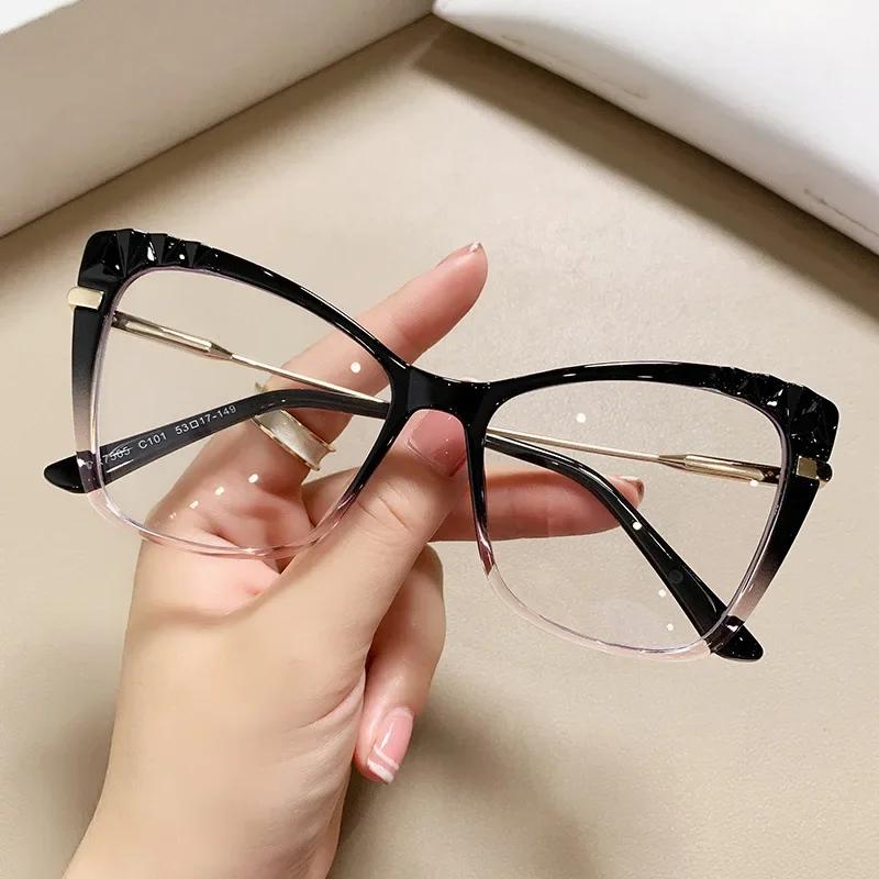 Women Anti Blue Light Glasses Fashion Cat Eye Crystal Cut Optical Eyeglasses Computer Eyewear Myopia Glasses Frame