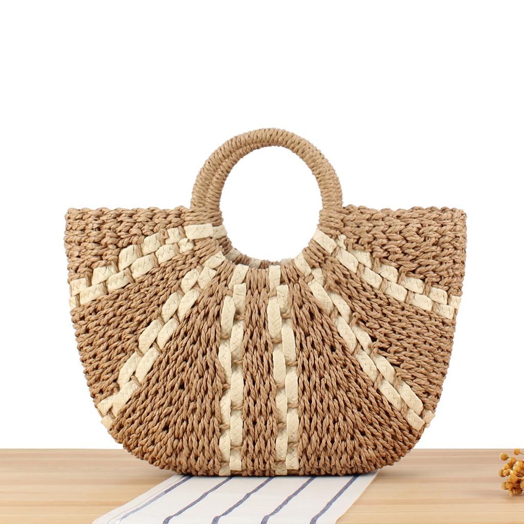 Large Capacity Woven Beach Bag for Women, Niche Design Handheld Vacation Tote with Textured Braiding, Versatile Casual Purse for Seaside & Daily