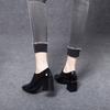 High Heels Early Spring New Square Head Front Zipper Square Heel Thick Heel Women's Shoes First Layer Cow Patent Leather Single Shoes