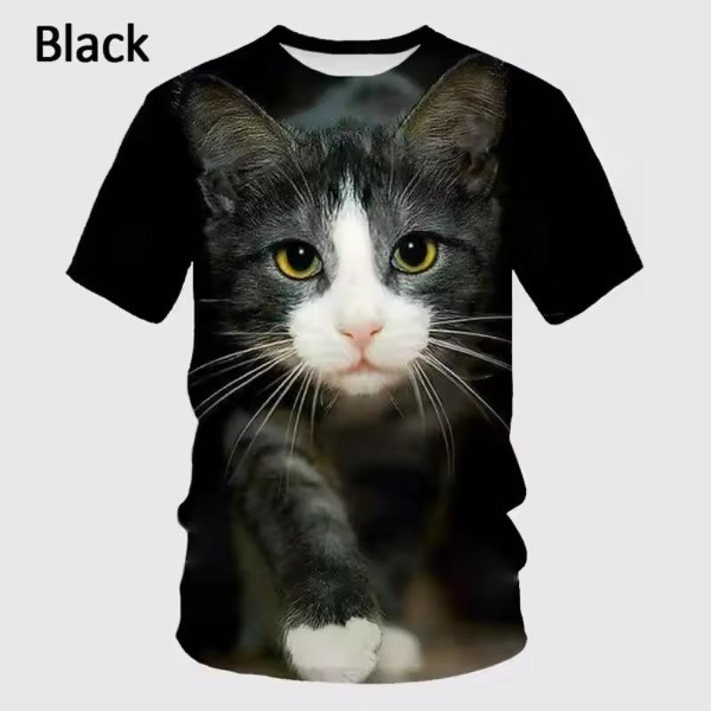 Summer Men's T-shirt Animal Cute Cat Print Crew Neck Short Sleeve Tee Street Trend Tops Oversized Male Clothing T Shirt for Men