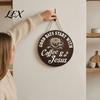 Coffee Shop Wall Art Wooden Bar Signs, Rustic Themed Hanging Sign, Cup Vintage Style Kitchen Shape & Round Wood Plaque for Farmhouse Decor