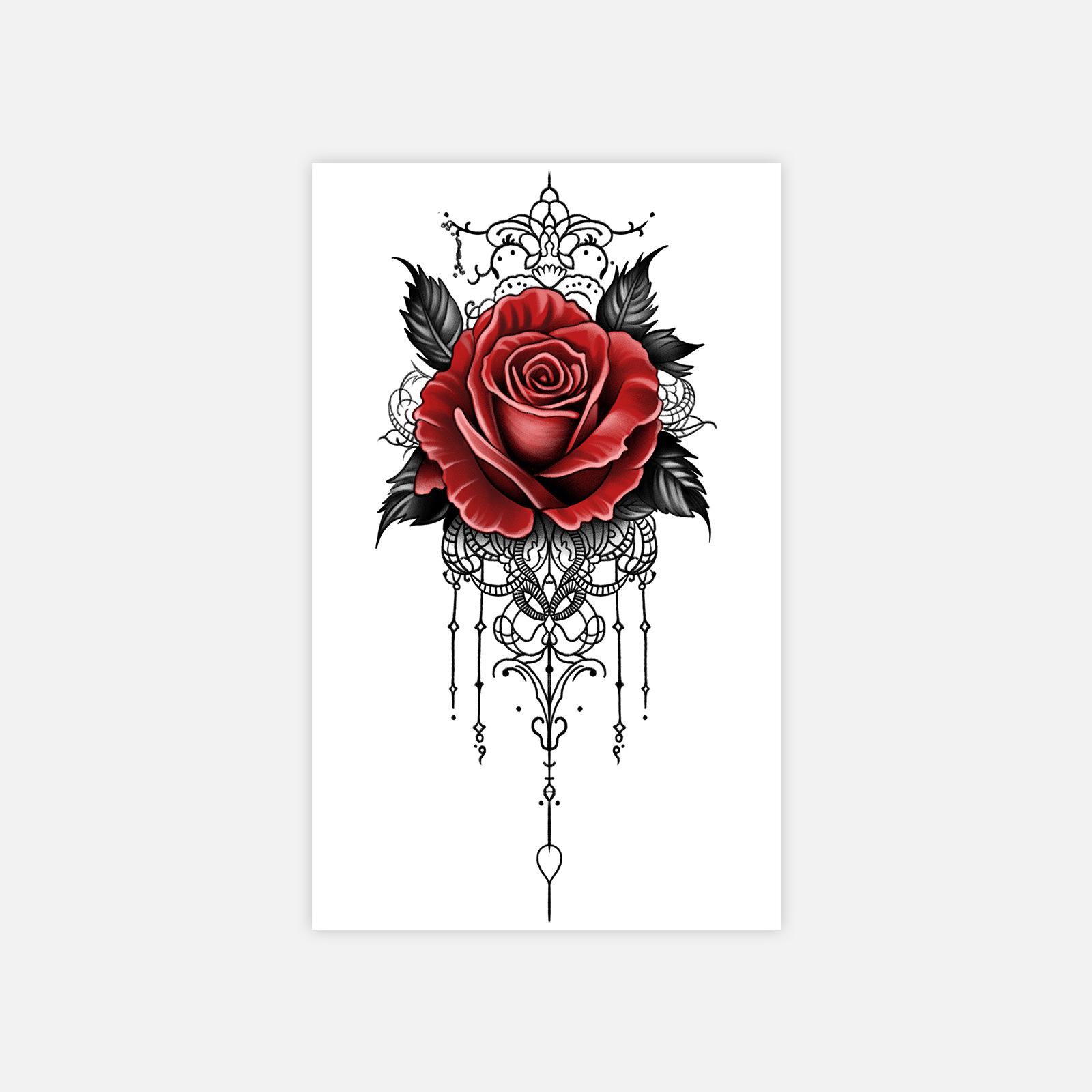 Dark Rose Line Totem Leg Spine Tattoo Sticker Gothic Tattoo Sticker 11*18