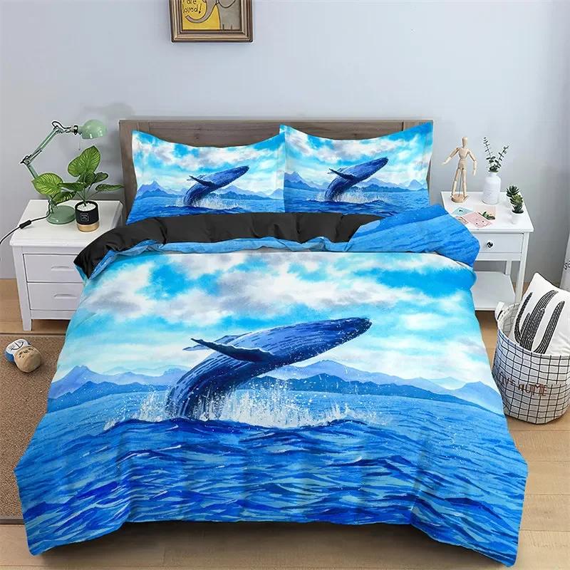 Comforter Dolphin Microfiber 3D Sea Animal Bedding Set Cartoon Comforter Full King Size For Boys Girls Adult Room Decor