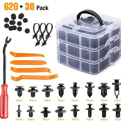 Kit de Clips de retención de empuje para coche, Clips de parachoques de guardabarros y juego de Clips de retención de Piumper de empuje automático de los tamaños más populares, 620 Uds.