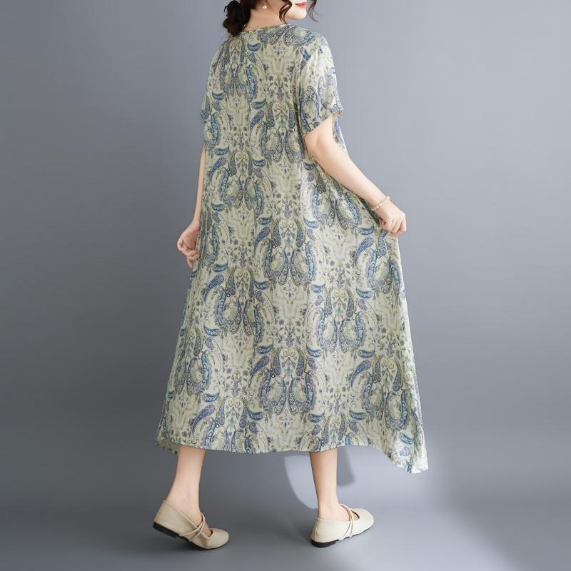DIMANAF New 2026 Women Plus Size Summer Beach Long Dress Sundress Loose Casual Maxi Lady Floral Vintage Print Dress