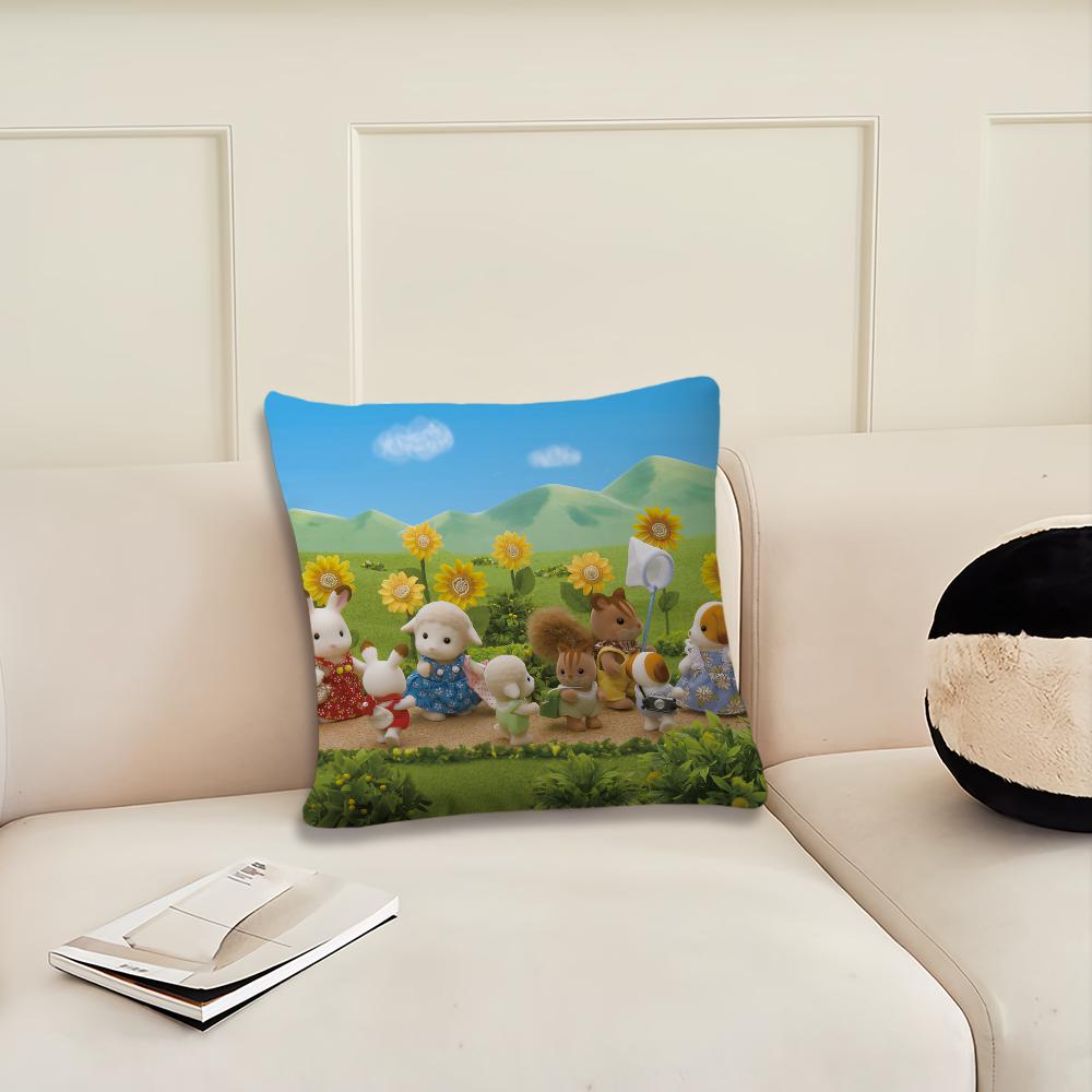 Cute Cartoon S-Sylvanian Family Cushion Cover Living Room Headboard Office Cushion Bedroom Cushion Sofa Nap Time Pillow Case