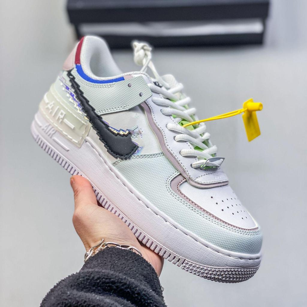 Women's AF1 Shadow Macaron Deconstructed Patchwork Sneakers - Thick Sole, Height-Enhancing, Versatile White Shoes