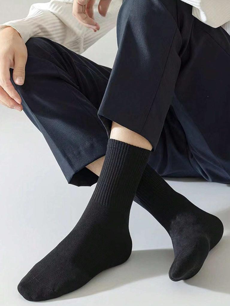 5 Pairs Mens Long Black Socks Trendy Tube Sports & Casual Socks Thin White Socks