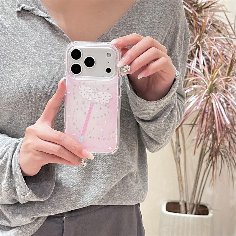 

Pink Blushed Star Angel Magic Wand Case for iPhone 17/16 Pro Max/15/14 iPhone 17 Pro
