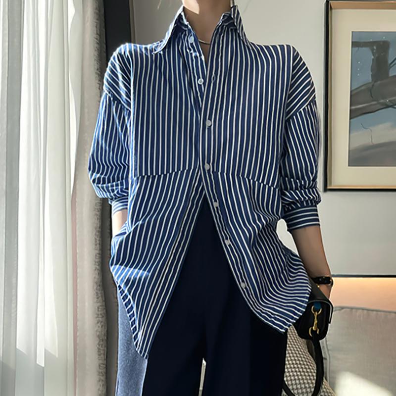 Women Blouses Shirts 2025 Spring Long Sleeve Women Blouse Shirt Turn Down Collar Office Lady Striped Blouse Shirt Women Tops J841