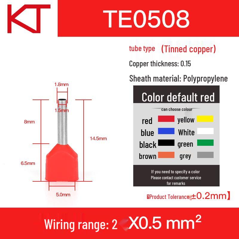 KST TE0508/0510/0512 Two-Wire Tubular Pre-Insulated Purple Copper Cold Crimp Terminal