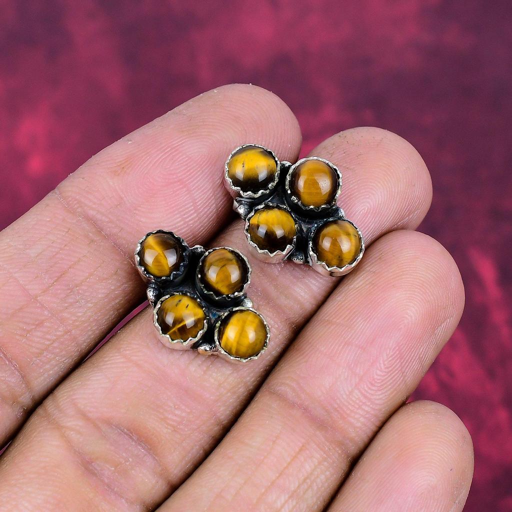 Tiger's Eye Earrings Gemstone Jewelry, 925 Solid Sterling Silver Handmade Earrings, Latest Design Jewelry