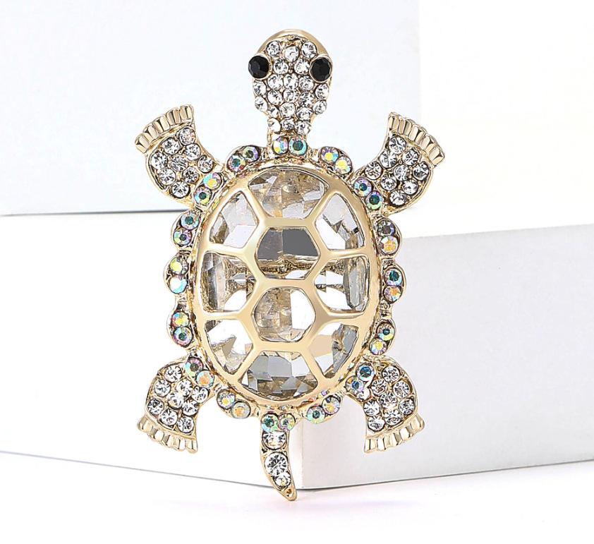 Elegancka Broszka Żółw z Cyrkoniami - Retro Uroczy Kształt Zwierzęcia, Unisex Akcesorium Biżuteryjne, Idealny Prezent Świąteczny