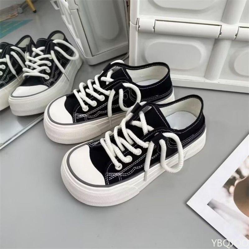 Fashion Spring fashion lace up white casual anti slip thick soled canvas shoes new niche round toe comfortable cute women's shoes