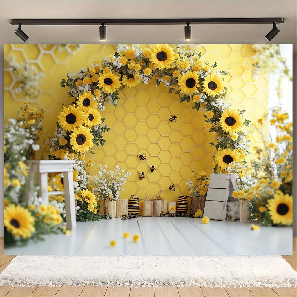 1pc, Honeycomb Sunflower Party Banner Wall Background, Multipurpose Party Banner, One Sunflower Arch and Honey Bee - S