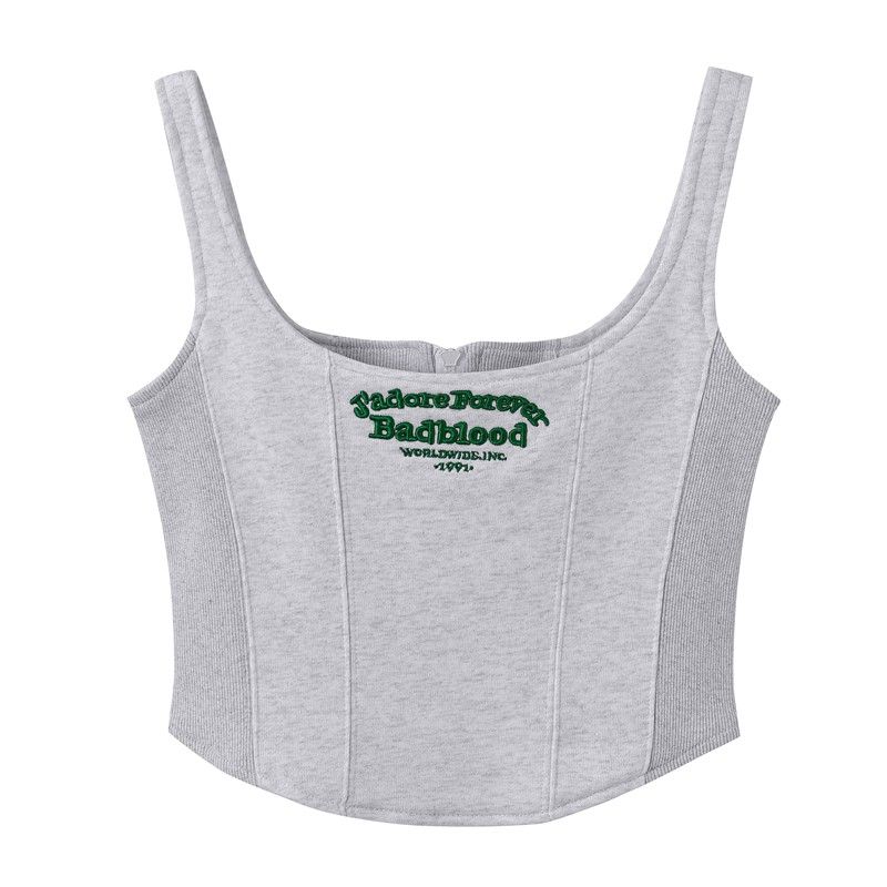 Badblood South Korea Sexy Sexy Vest Camisole Silm Short Letter Embroidered Top Sleeveless Zipper Women's Clothing