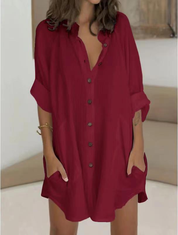 Autumn and winter new casual loose single-breasted shirt skirt, women