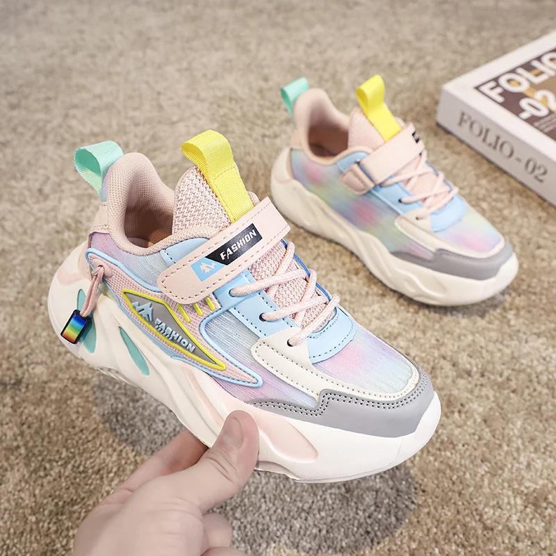 New Kids Girls Sneakers Breathable Mesh Running Shoes Lightweight Soft Sole Sports Shoes for Children School Walking Tennis