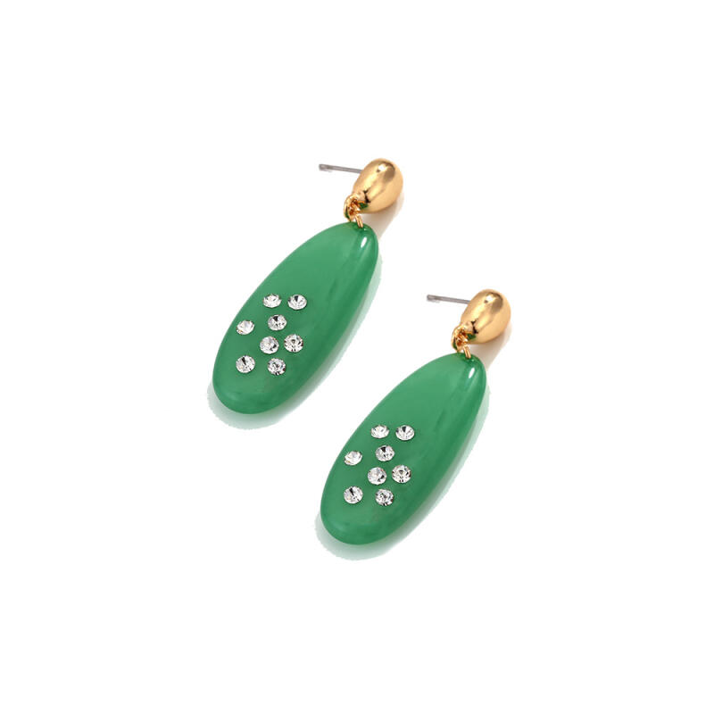 Exaggerated Long Oval Resin Dangle Earrings for Women Ladies Vintage Rhinestone Colored Water Droplet Earrings Jewelry Wholesale