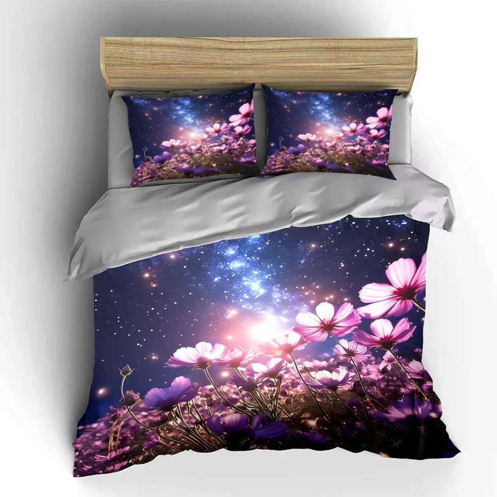 "Flower Galaxy Dream Set" Soft Comfortable Duvet Cover Bedding Set Included 1*Duvet Cover & 2*Pillowcases, gift