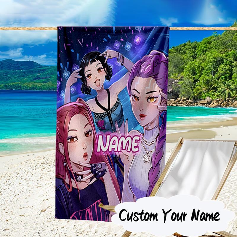 Custom Name KPop Cartoon Microfiber Beach Towel Super Soft & Absorbent for Bath, Beach, Travel Bath Time Accessory, Fan gifts