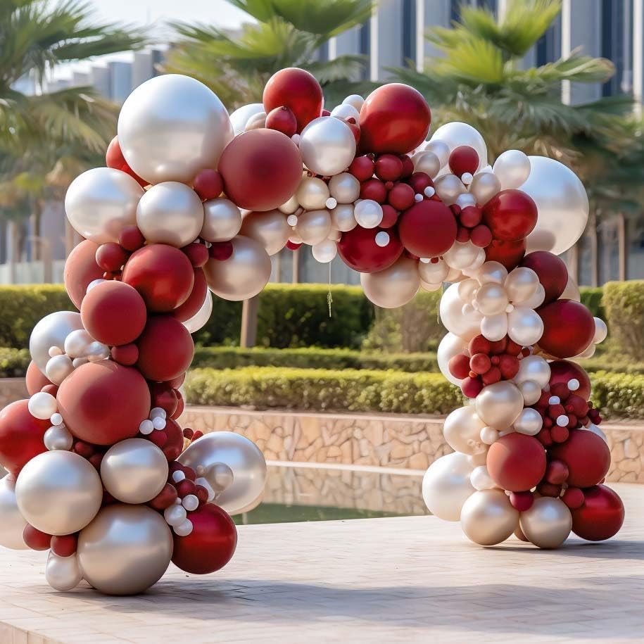 Red White Balloon Garland Dark Red Double Stuffed Balloons Arch Kit Set For Birthday Mothers Day Valentine Engagement Anniversary Bridal Shower Party