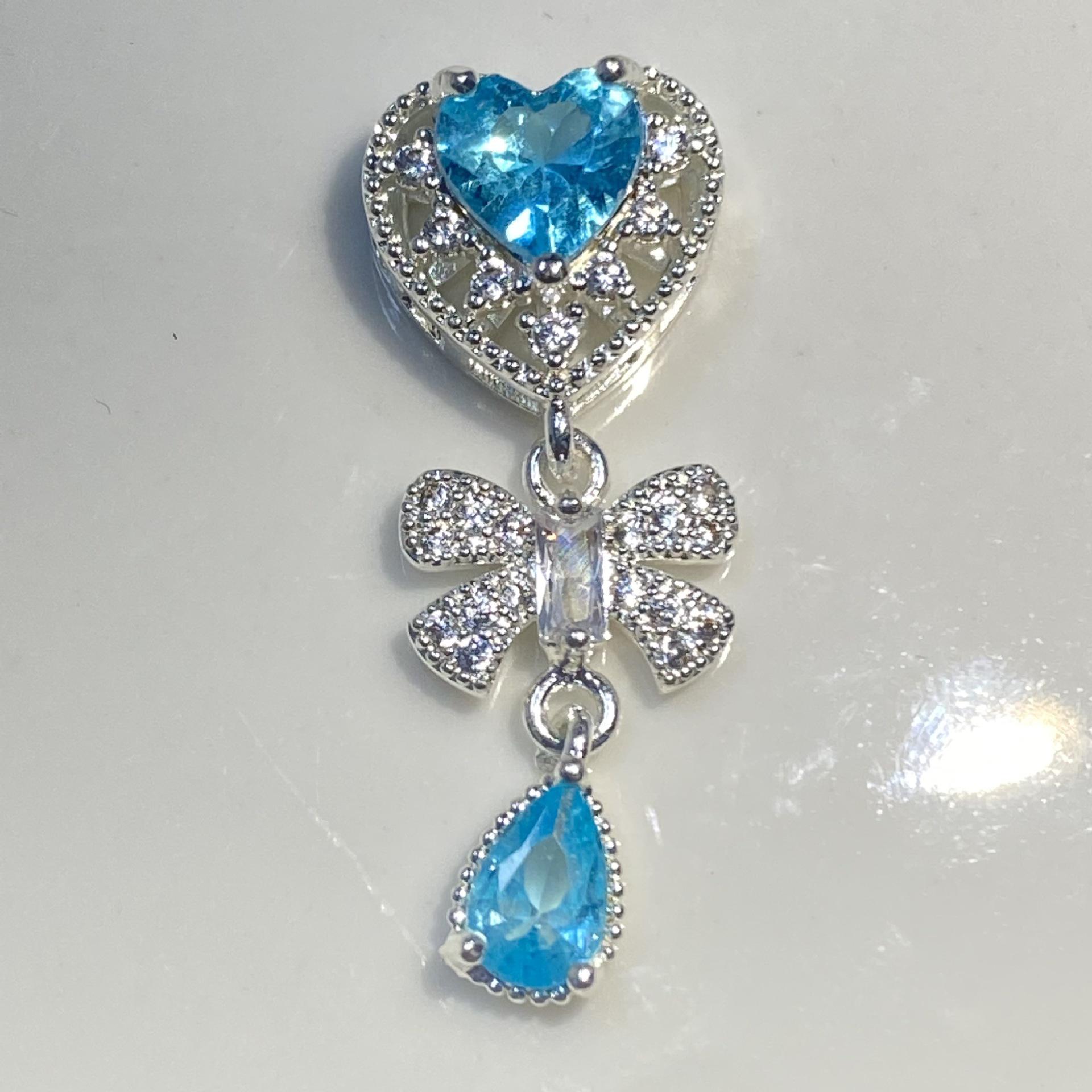 Zircon Diamond Heart Bow Pendant & Gold-Plated Copper Handmade Bracelet Necklace Bead Accessories
