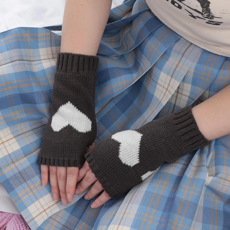 Knitted Half Finger Gloves Women's Warm Soft Winter Mittens for Girl Guantes Y2K Sleeve Girls Lolita Goth Fingerless Gloves