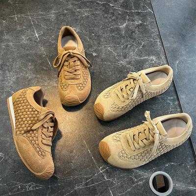 Leather Woven Women's Autumn New Shoes Women's Casual Versatile Flat-soled Sports Shoes Women