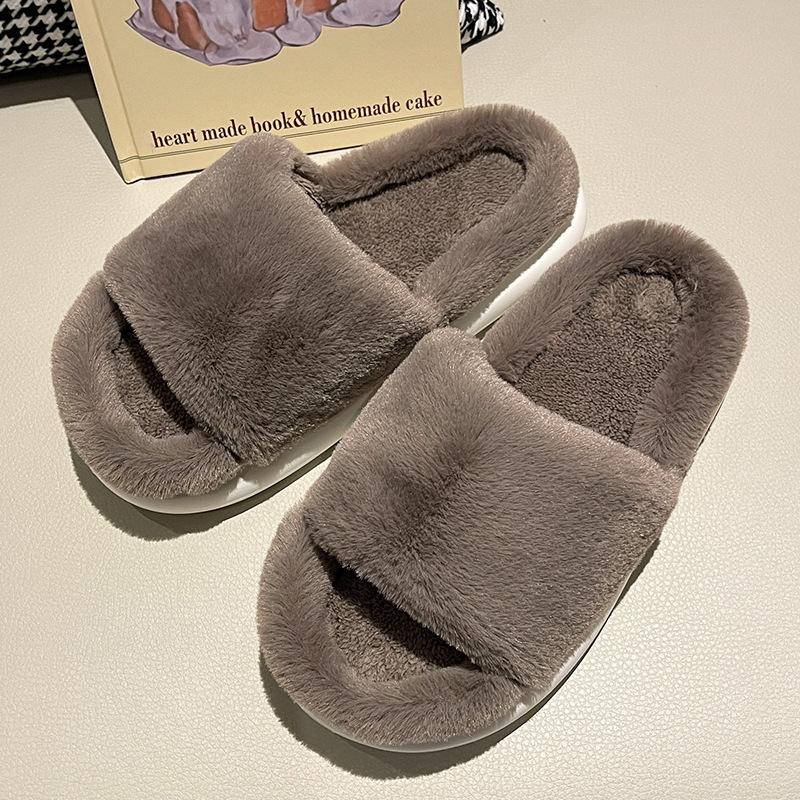 Thick-soled Fluffy Slippers for Women To Wear Autumn and Winter Trendy New Soft Fluffy Semi-cotton Slippers Spring and Summer