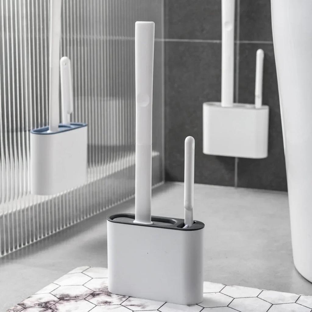 Silikon-TPR-Toilettenbürste und Halter, WC-Bürste mit Halter-Set, Wand-Hängetoilettenbürste, Silikonborsten für den Boden