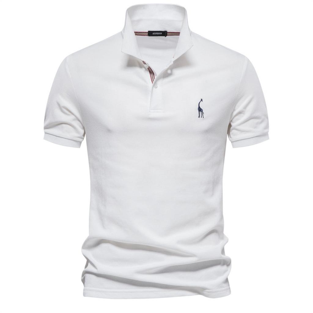 Hochwertiges einfarbiges kurzärmeliges Polo-Shirt für Herren, 70% Baumwolle, mit Hirsch-Stickerei, Europäische Größe, Basic Sommer-Freizeit-Oberteil