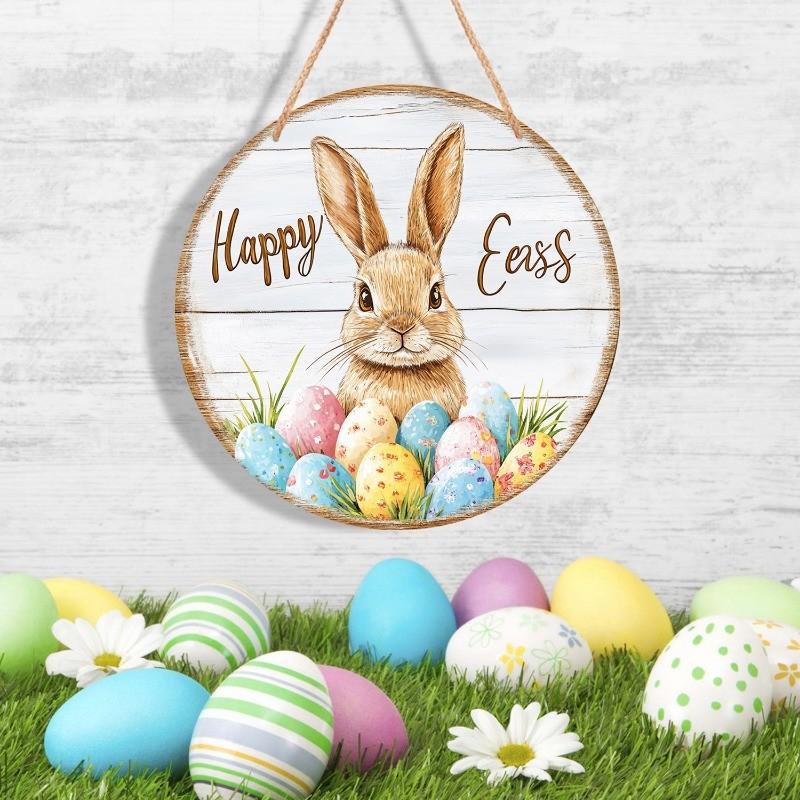 

Easter Bunny Welcome Sign Wooden Door Hanging Decoration for Home Room Gate Holiday Craft Ornament Background Wall Decoration 20X20X0.5CM