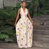 European and American Women's Clothing Summer African New Elegant Sleeveless V-neck Waist Printed Dress