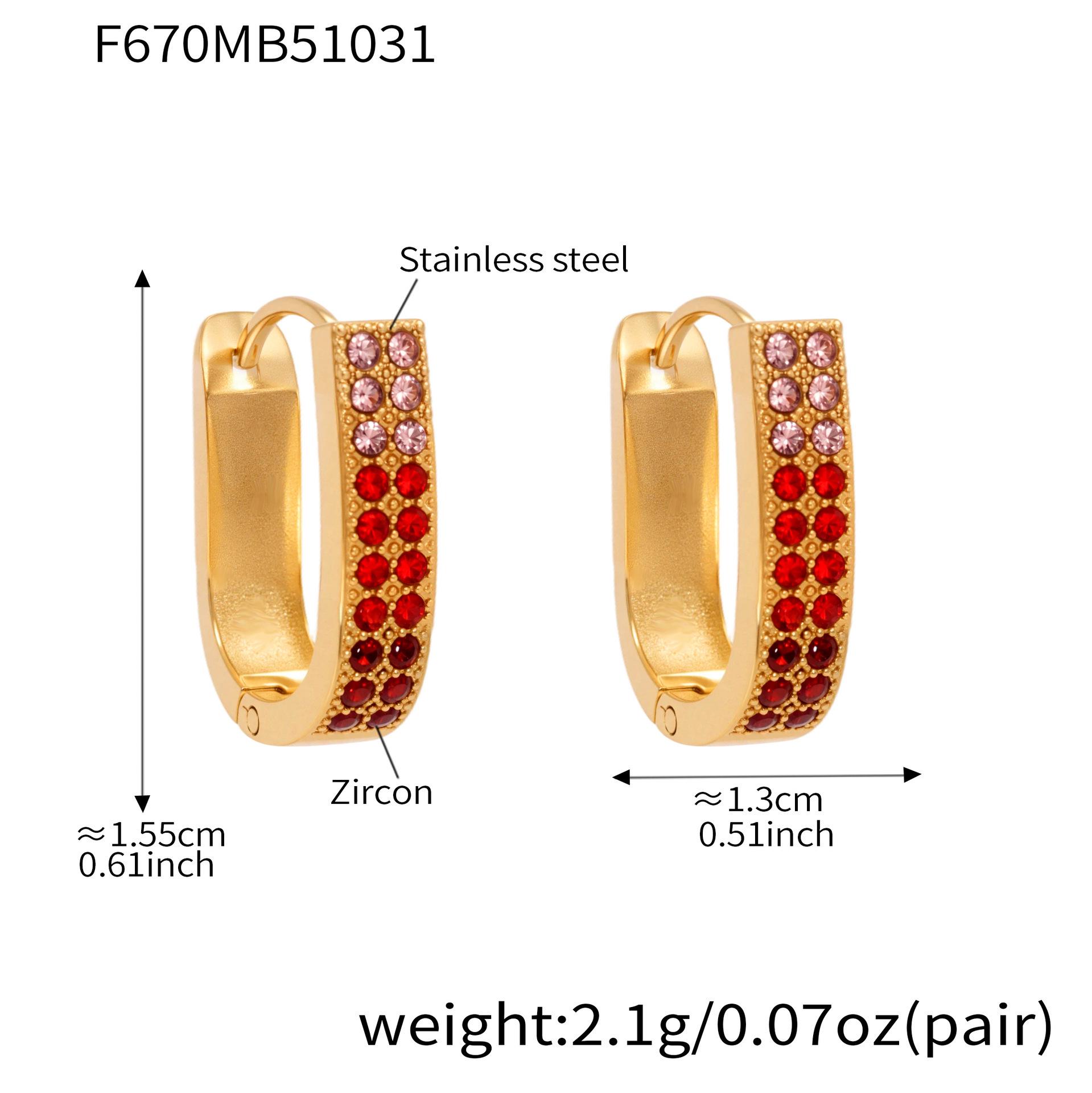 Qiong Yao Super Sparkle Zirconia U-Clasp Color Diamond Earrings – European & American Style, Light Luxury Stainless Steel