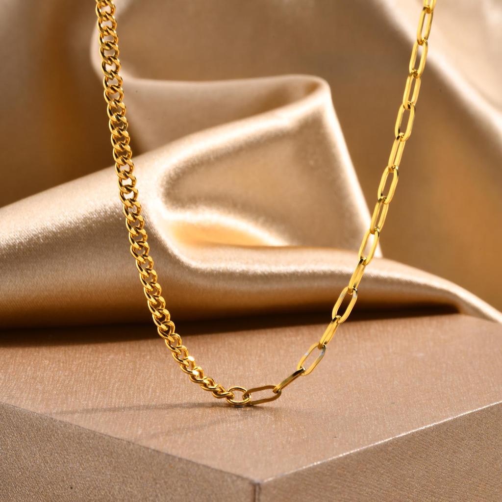 Classic Square Handmade Chain Necklace for Women,Stainless Steel Round Snake Chain Choker Necklace,Water Wave Bead Chain Jewelry