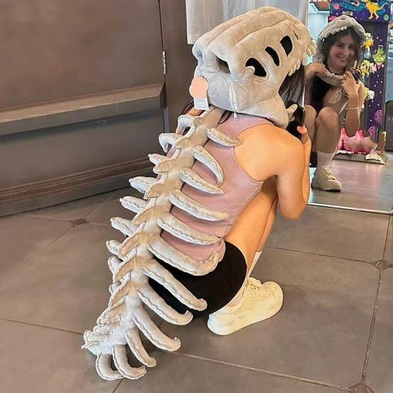 Dinosaur Skeleton Costume Realistic Plush 3D Dinosaur Skull Headpiece And Spine Costume Set for Halloween Cosplay